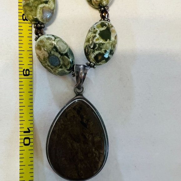 Vintage Artisan Rainforest Rhyolite Jasper Silver Necklace Bronzite Pendant OOAK - Picture 8 of 9